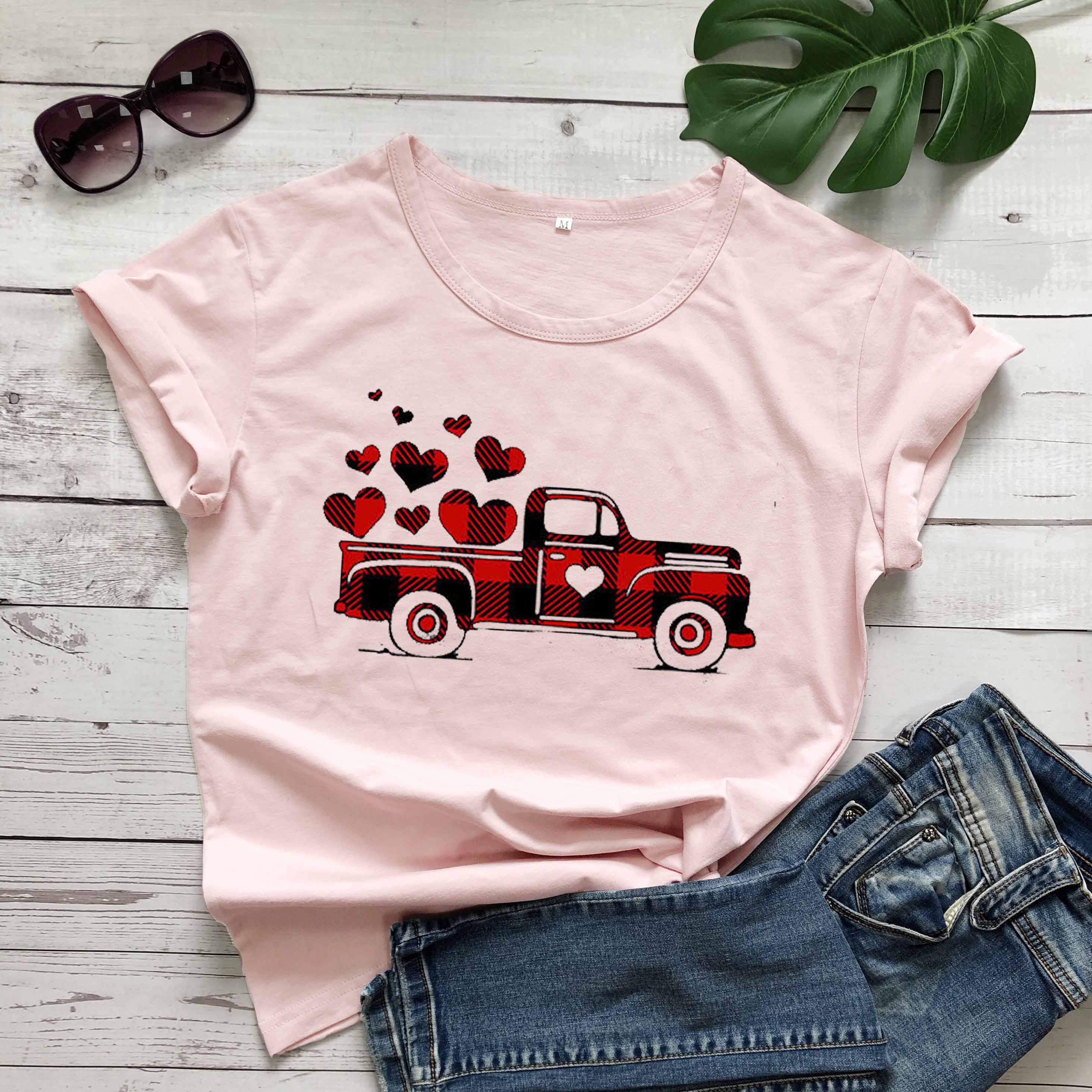 [Copy]-9-勿删-大大大商品-极端商品-500sku-%^&8990004457890#$$%^&*@#%%^&&*())(**&^%$!@#$%^&*()#$%^&*(($%^&*()$%^&*(#$%^&*()#$%^&*()Plaid Printed Splicing Car Heart T-Shirt Valentine's Day women fashion pure cotton casual lover gift young hipster tees art tops