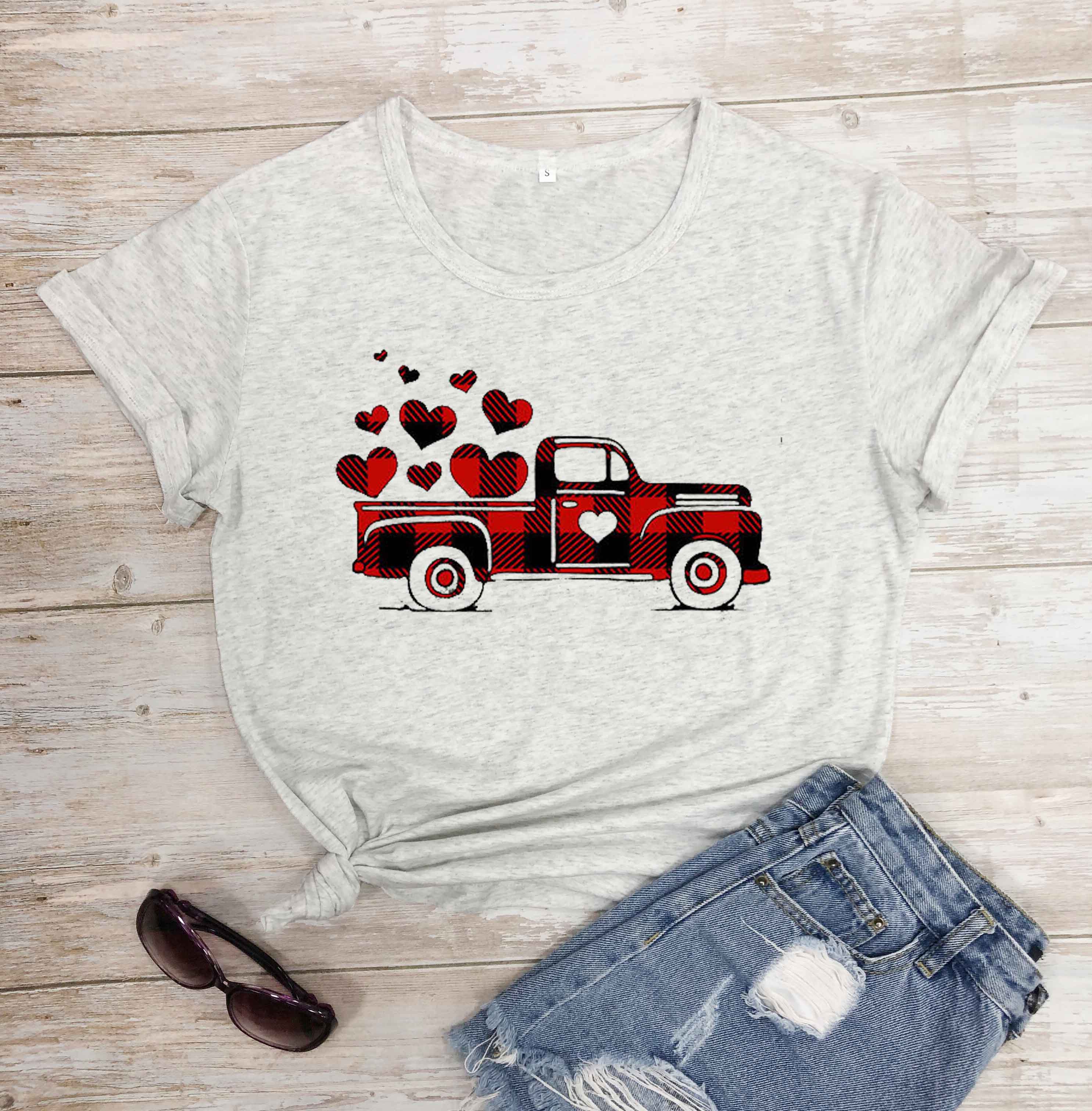 [Copy]-9-勿删-大大大商品-极端商品-500sku-%^&8990004457890#$$%^&*@#%%^&&*())(**&^%$!@#$%^&*()#$%^&*(($%^&*()$%^&*(#$%^&*()#$%^&*()Plaid Printed Splicing Car Heart T-Shirt Valentine's Day women fashion pure cotton casual lover gift young hipster tees art tops