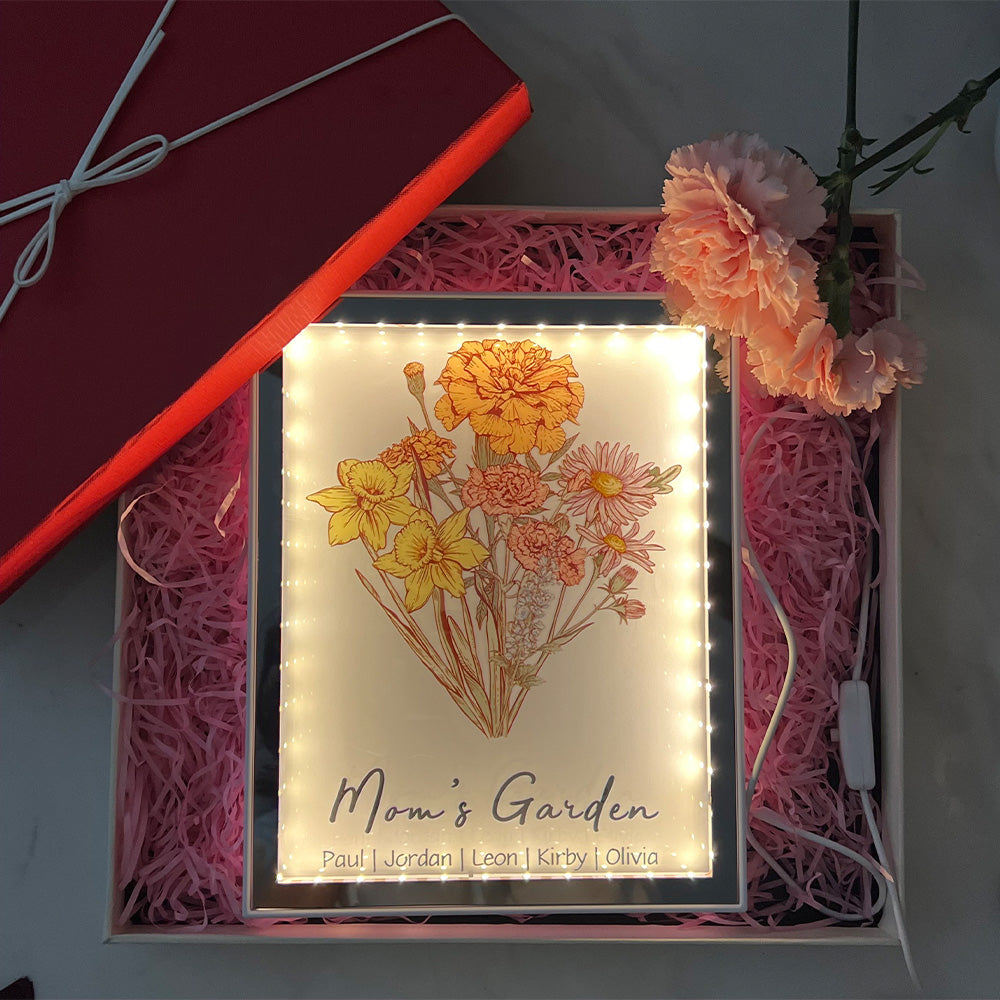 50% OFF✨Custom Birth Flower Bouquet LED Light Magic Mirror