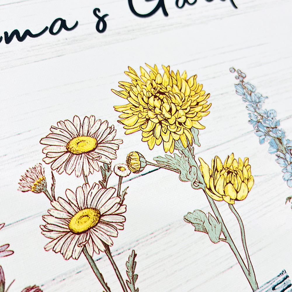 Mom's Garden Names Birth Flower Frame, Jar Vases Art