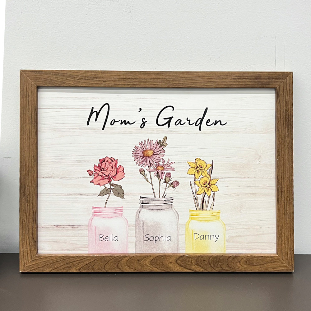 Mom's Garden Names Birth Flower Frame, Jar Vases Art