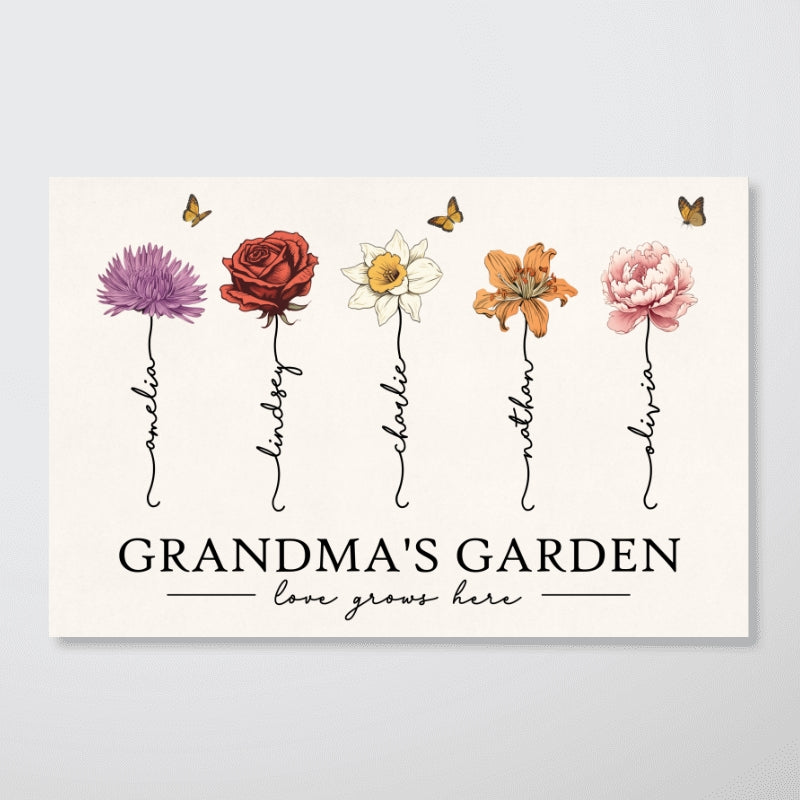 Grandma‘s Garden Love Grows Here Beautiful Birth Month Flower Gift For Grandma Mom Personalized Poster