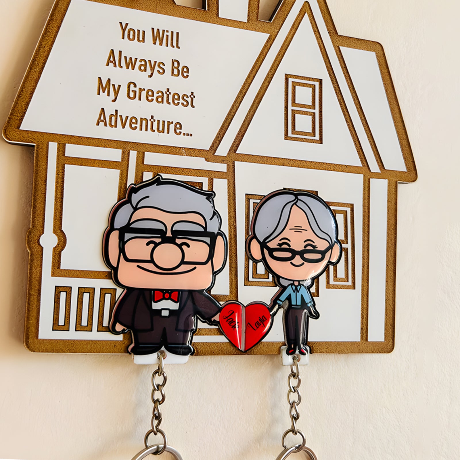Couple - Cute Cartoon Couple - Personalized Key Hanger And Keychain
