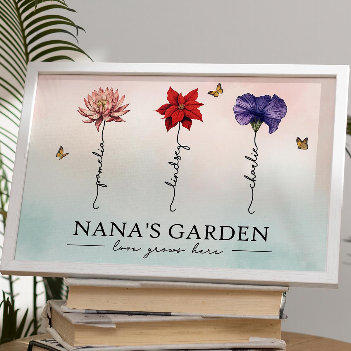 Grandma‘s Garden Love Grows Here Beautiful Birth Month Flower Gift For Grandma Mom Personalized Poster