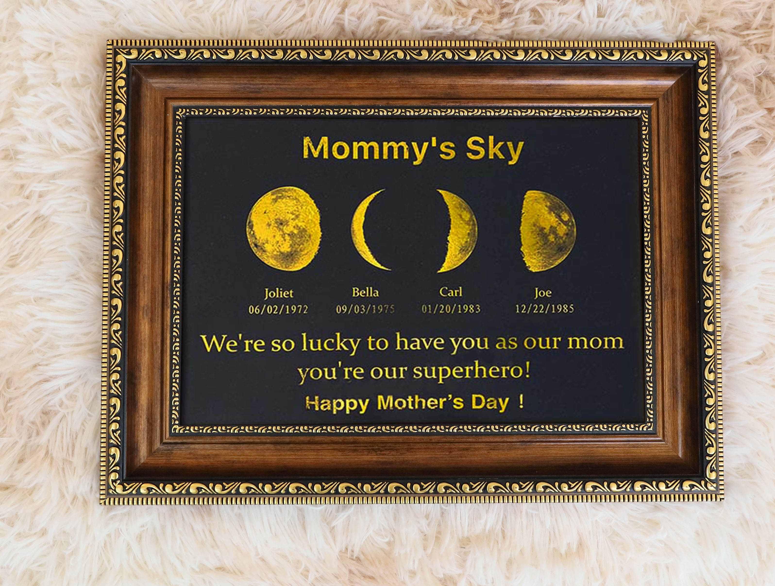 Custom Moon Phase Frame With Text & Date- Custom Art Frame for Mom - Mommy's Universe