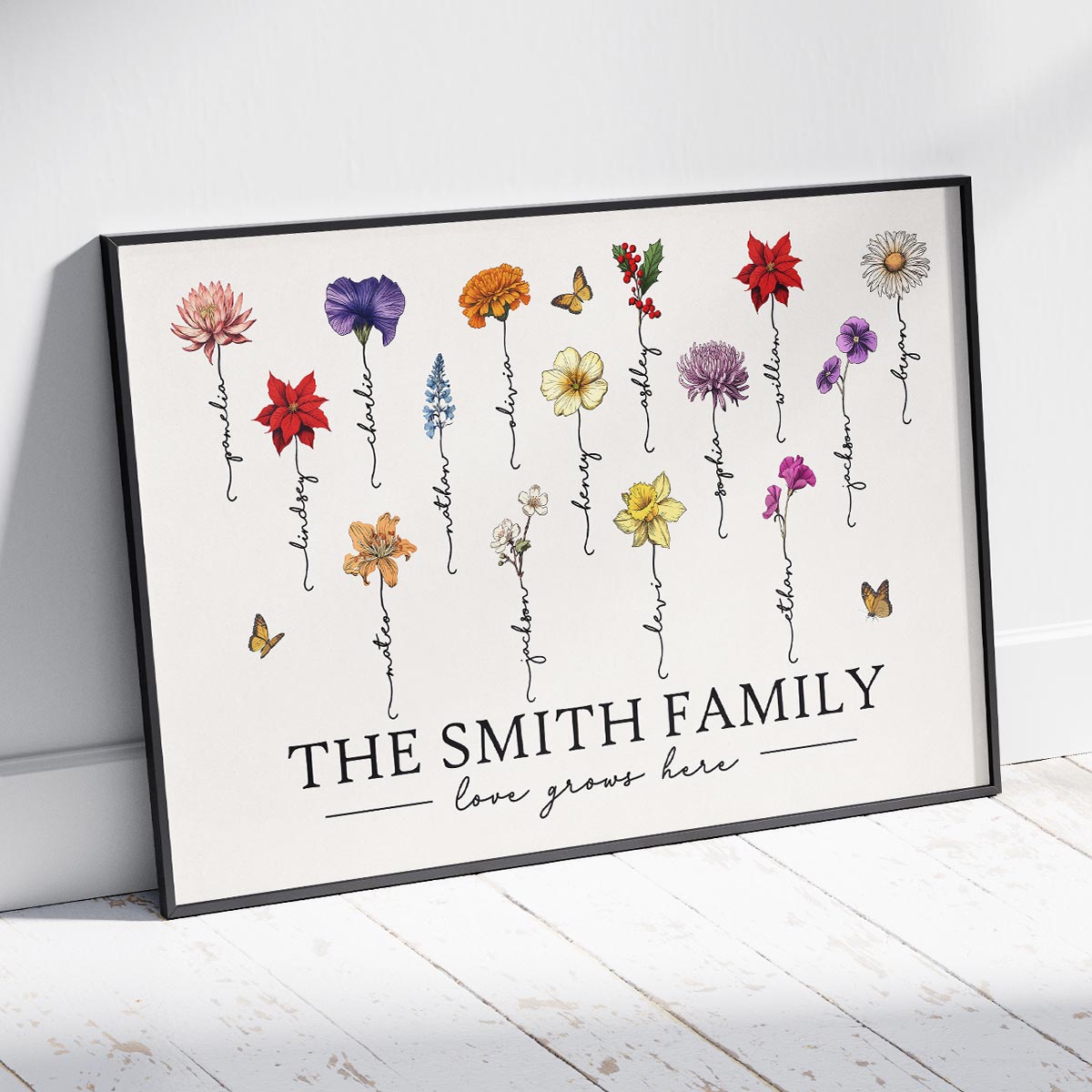 Grandma‘s Garden Love Grows Here Beautiful Birth Month Flower Gift For Grandma Mom Personalized Poster