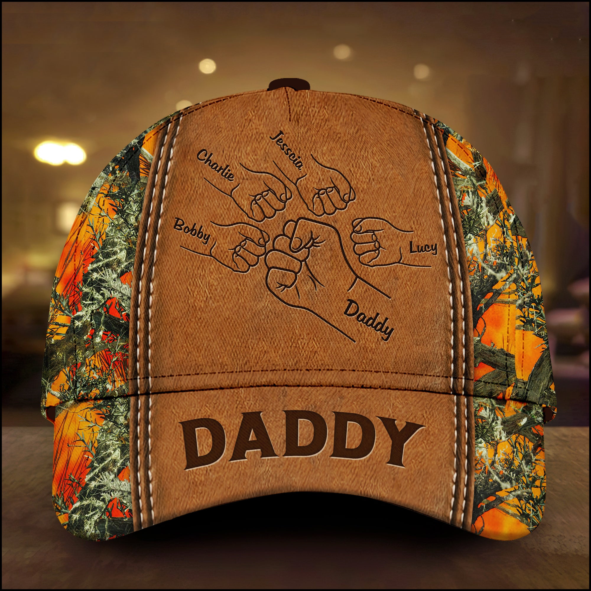 Grandpa Papa Daddy Fist Bump Fathers Day Family Personalized Cap CTL26APR24TT1