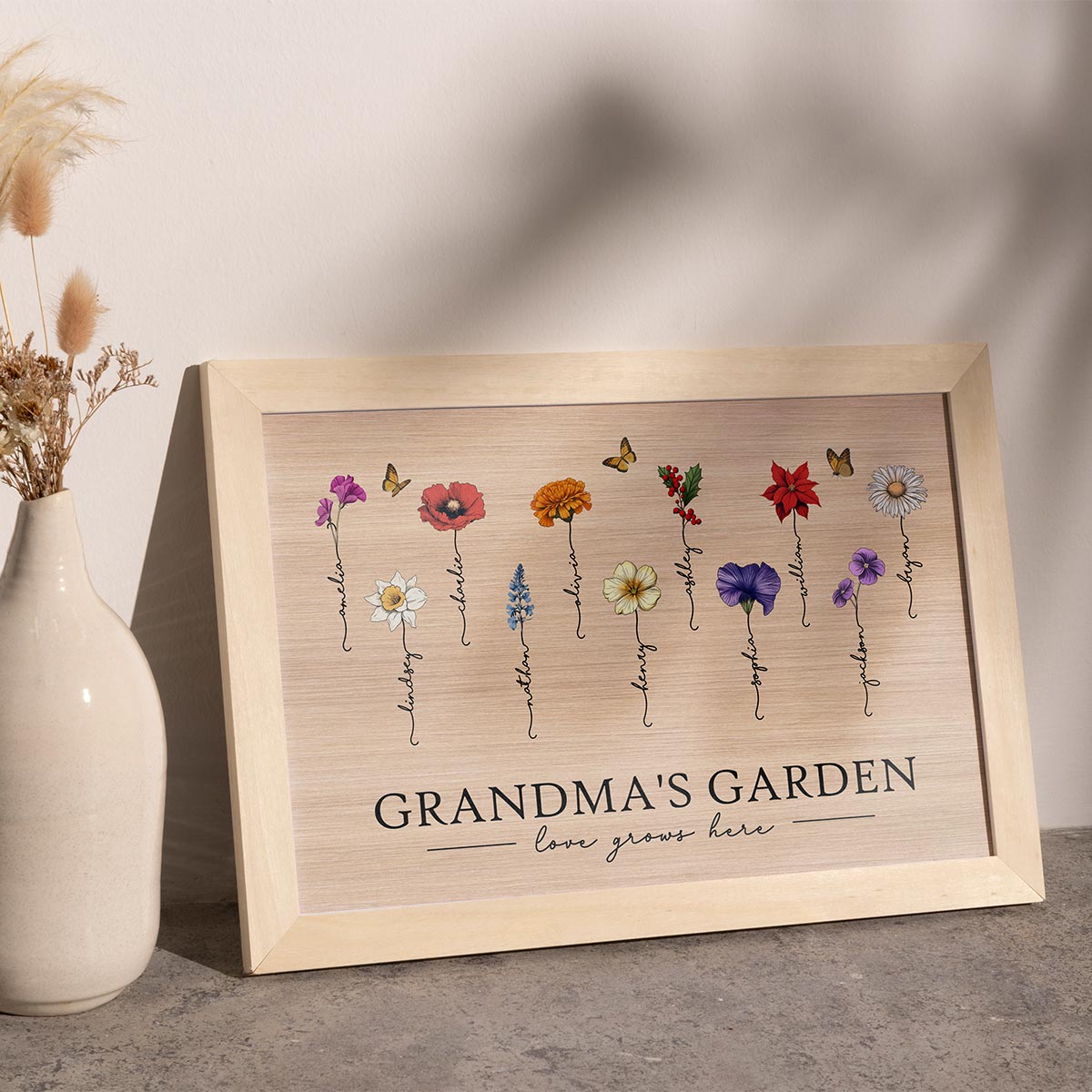 Grandma‘s Garden Love Grows Here Beautiful Birth Month Flower Gift For Grandma Mom Personalized Poster