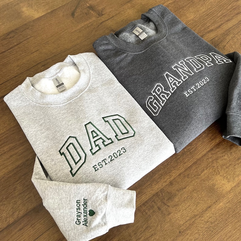 Custom Embroidered Sweatshirt, Name On Sleeve With Heart - Father's Day Gift