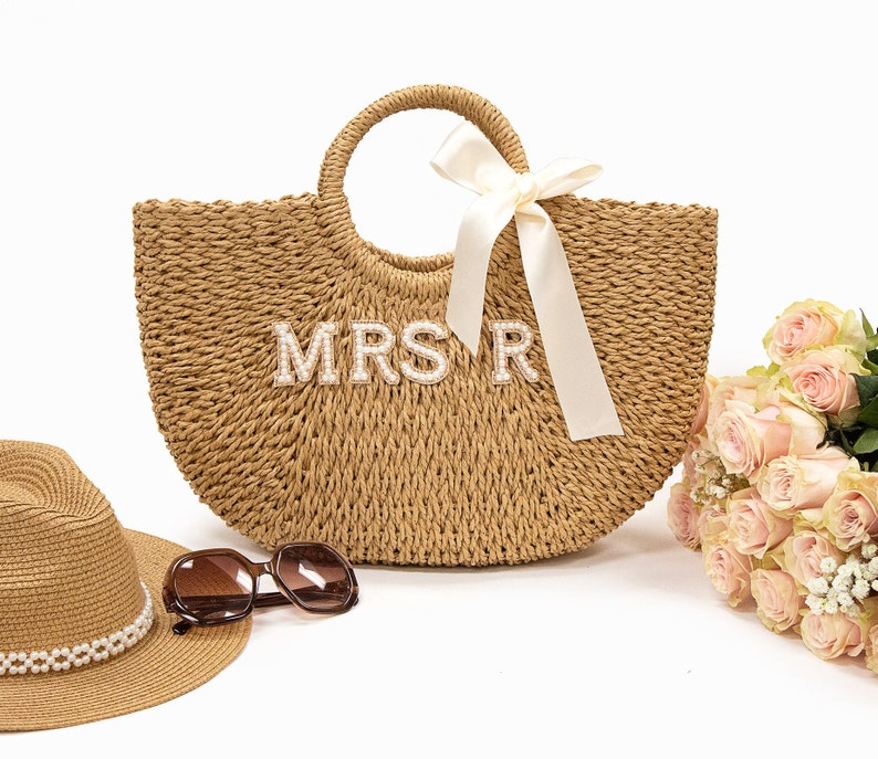 Customized straw bags,Mrs Custom Beach Bag
