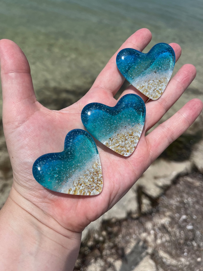 Glass Beach Heart, Pocket Heart, Light Aqua and Turquoise Glass Heart