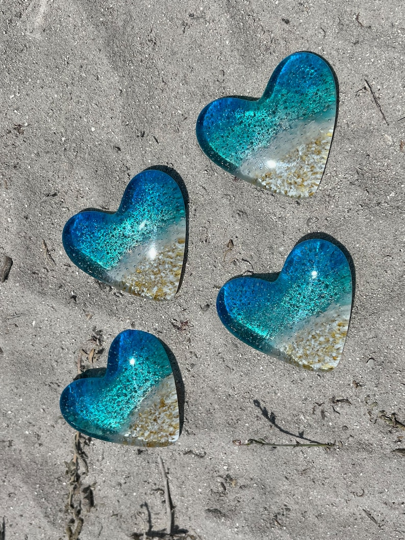 Glass Beach Heart, Pocket Heart, Light Aqua and Turquoise Glass Heart