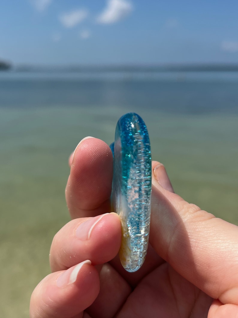 Glass Beach Heart, Pocket Heart, Light Aqua and Turquoise Glass Heart