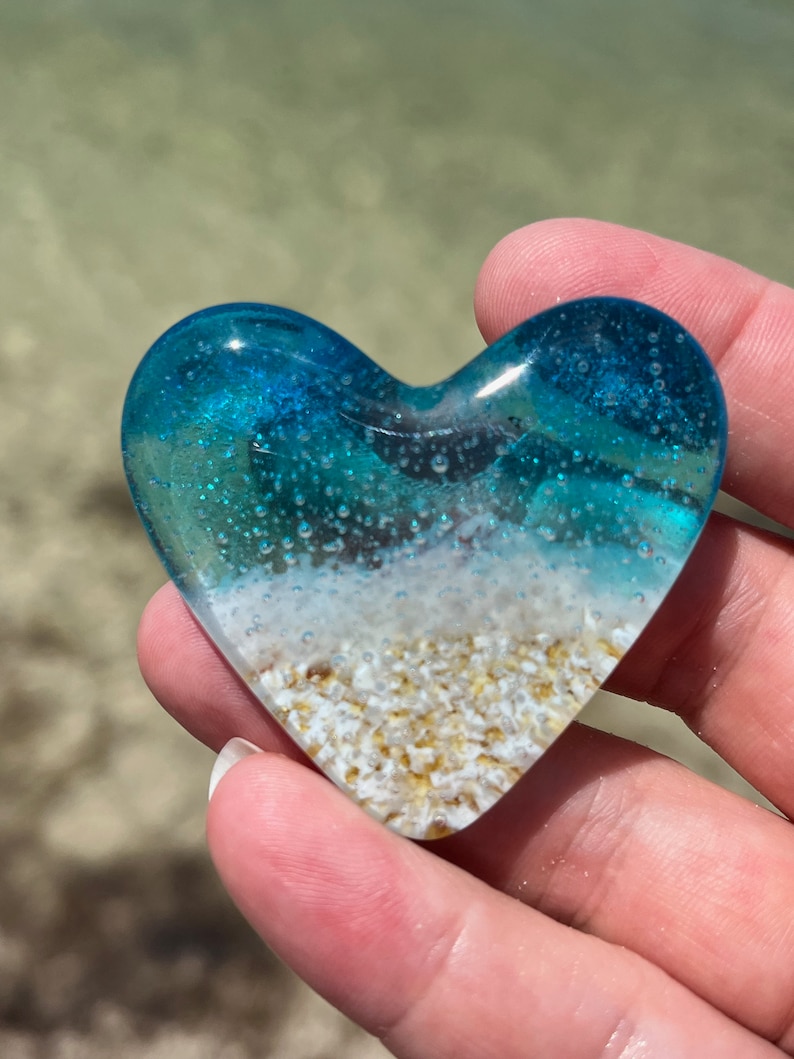 Glass Beach Heart, Pocket Heart, Light Aqua and Turquoise Glass Heart