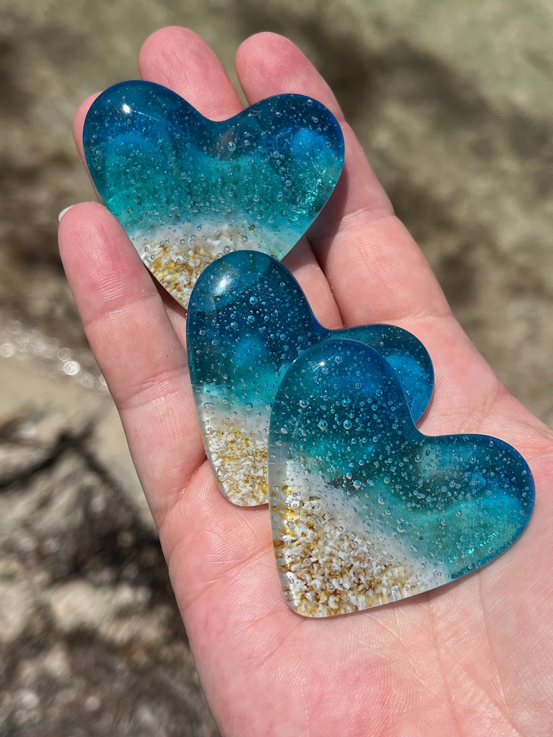 Glass Beach Heart, Pocket Heart, Light Aqua and Turquoise Glass Heart