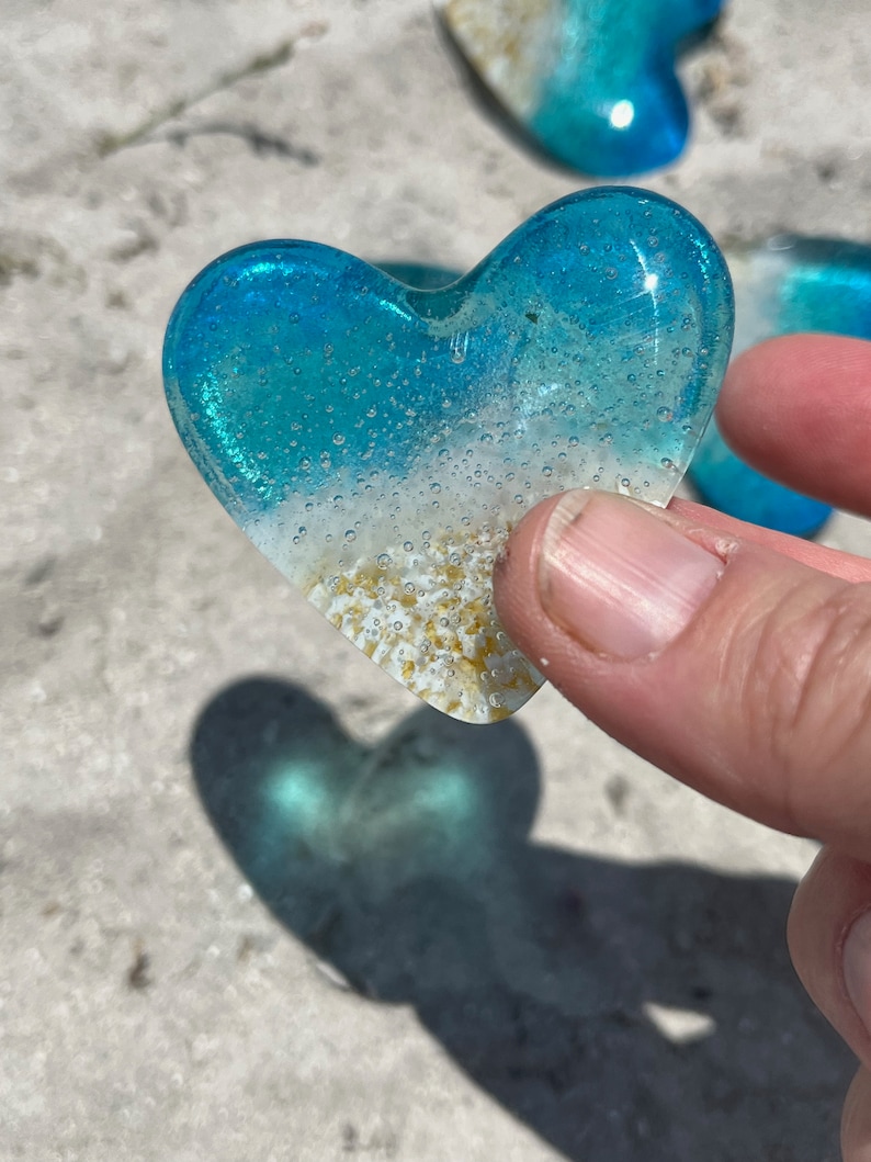 Glass Beach Heart, Pocket Heart, Light Aqua and Turquoise Glass Heart
