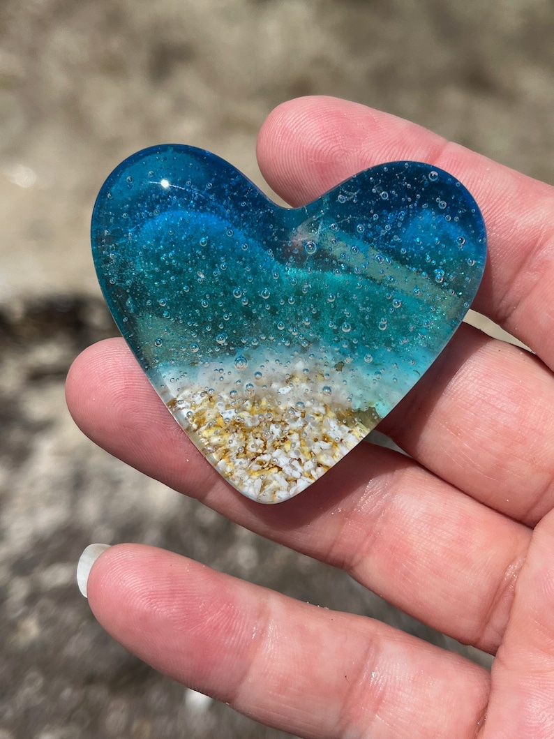 Glass Beach Heart, Pocket Heart, Light Aqua and Turquoise Glass Heart