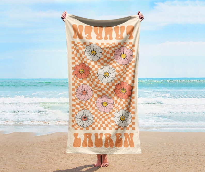 Retro Multi Style Personalized Beach Towel ,Custom Name Bath Towel