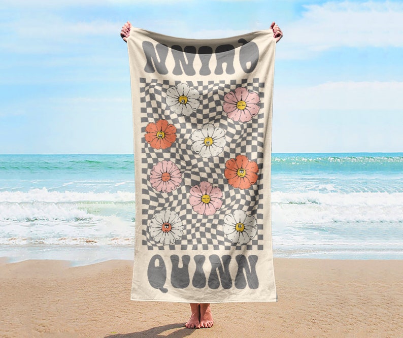 Retro Multi Style Personalized Beach Towel ,Custom Name Bath Towel