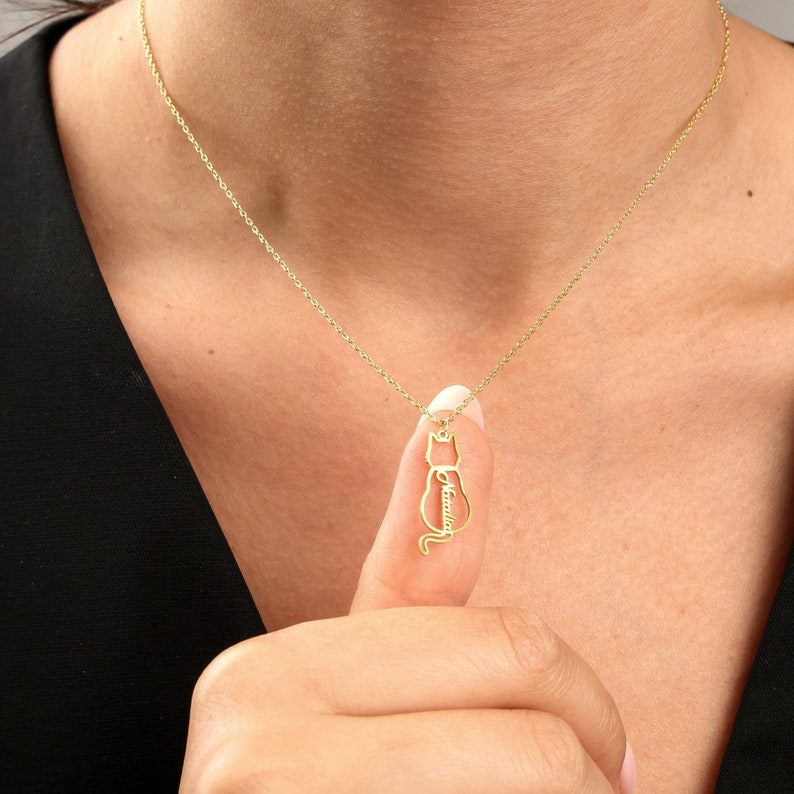 Custom Cat Necklace with Personalized Name, , Gifts For Cat Lovers, Cat Memorials Gift 