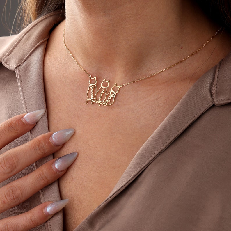 Custom Cat Necklace with Personalized Name, , Gifts For Cat Lovers, Cat Memorials Gift 