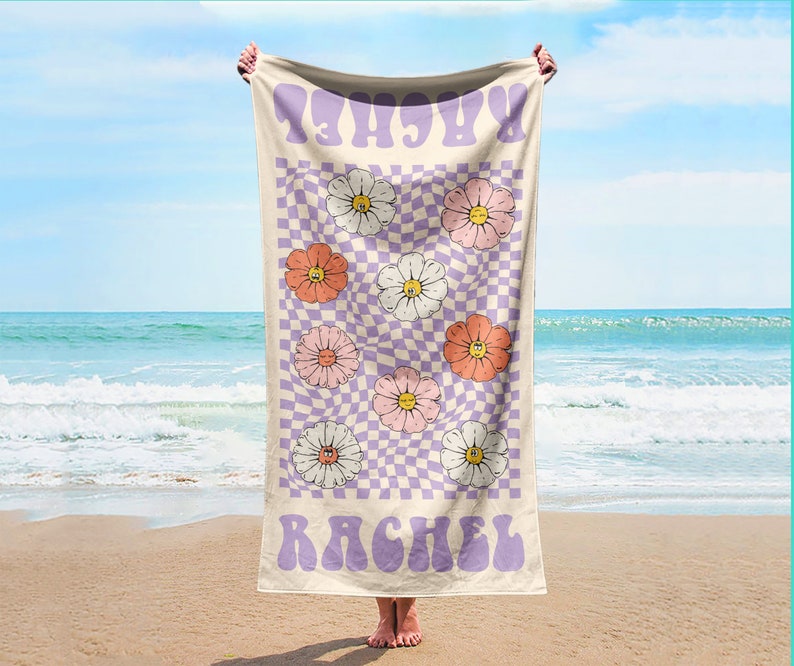 Retro Multi Style Personalized Beach Towel ,Custom Name Bath Towel