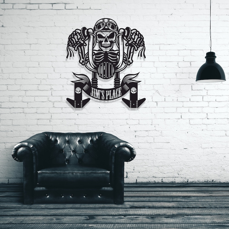 Custom Metal Skull Motorcycle Rider Helmet Jacket Holder, Personalized Biker Gifts