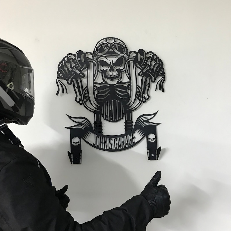 Custom Metal Skull Motorcycle Rider Helmet Jacket Holder, Personalized Biker Gifts