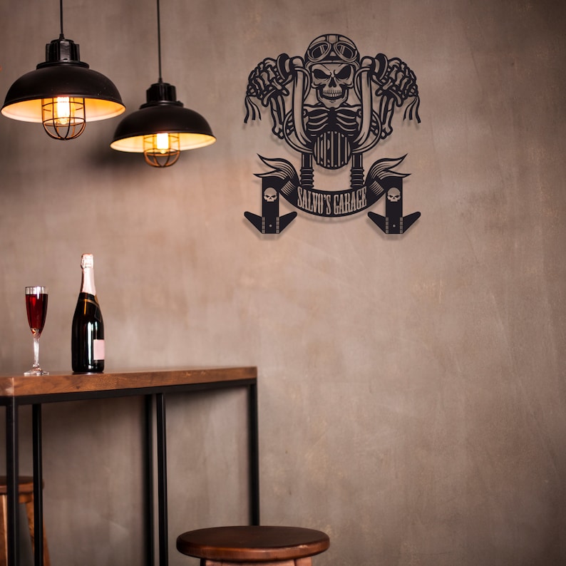 Custom Metal Skull Motorcycle Rider Helmet Jacket Holder, Personalized Biker Gifts