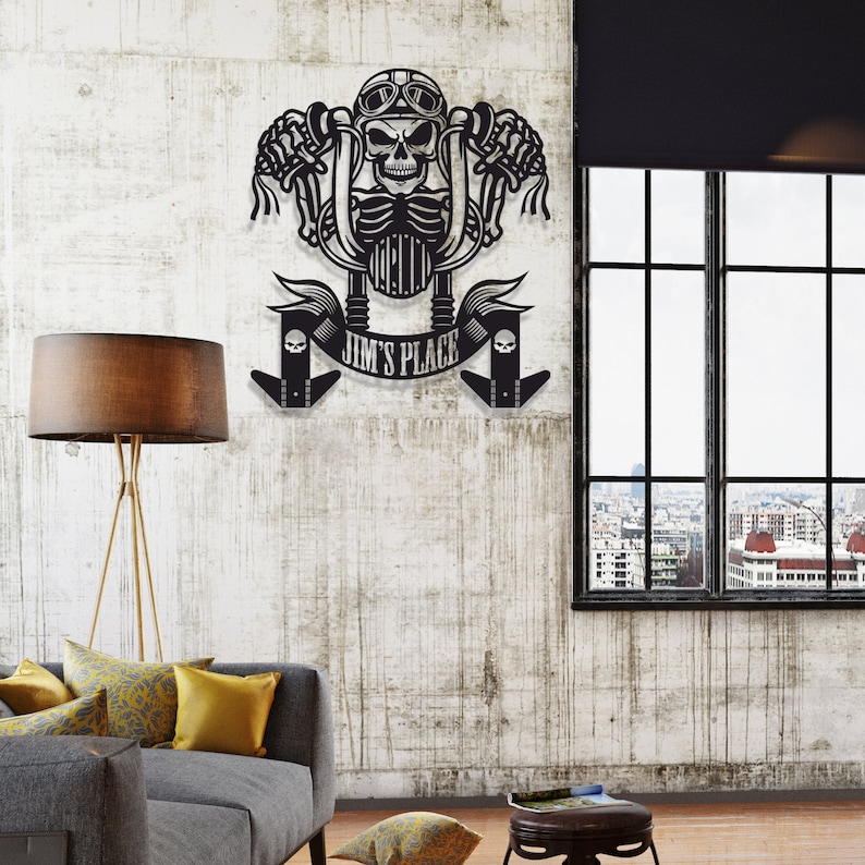 Custom Metal Skull Motorcycle Rider Helmet Jacket Holder, Personalized Biker Gifts