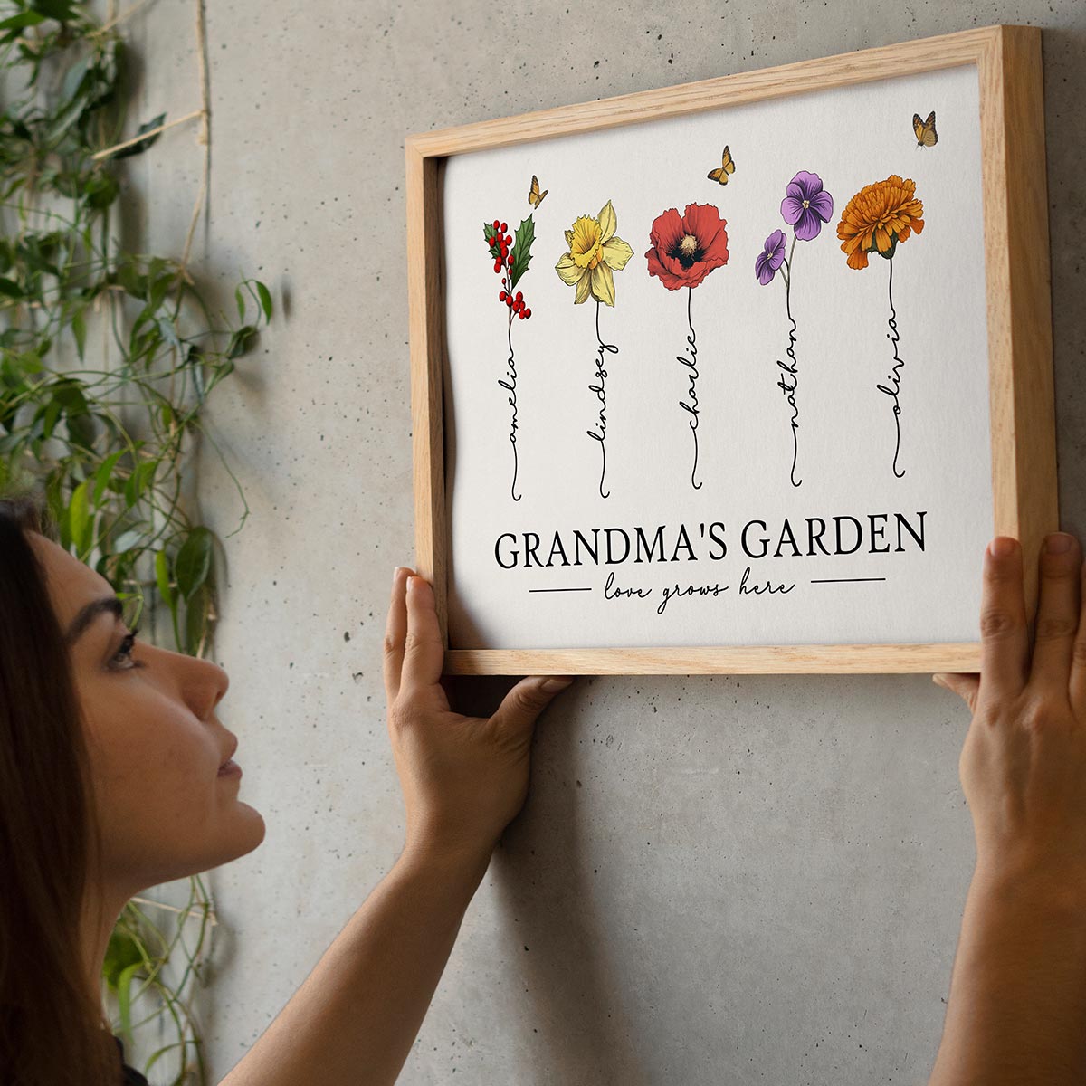Grandma‘s Garden Love Grows Here Beautiful Birth Month Flower Gift For Grandma Mom Personalized Poster