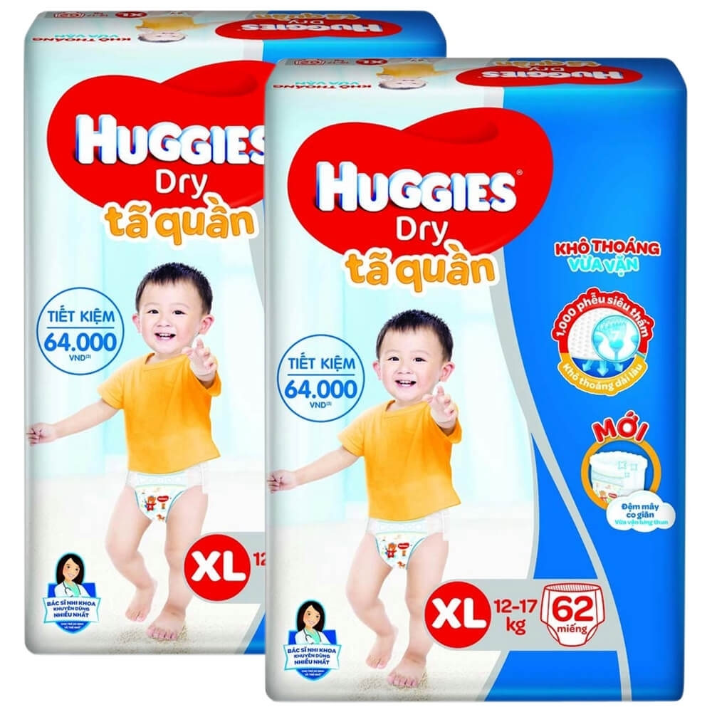 Tã quần Huggies Dry Pants gói cực đại (XL, 12-17kg, 62 miếng)\