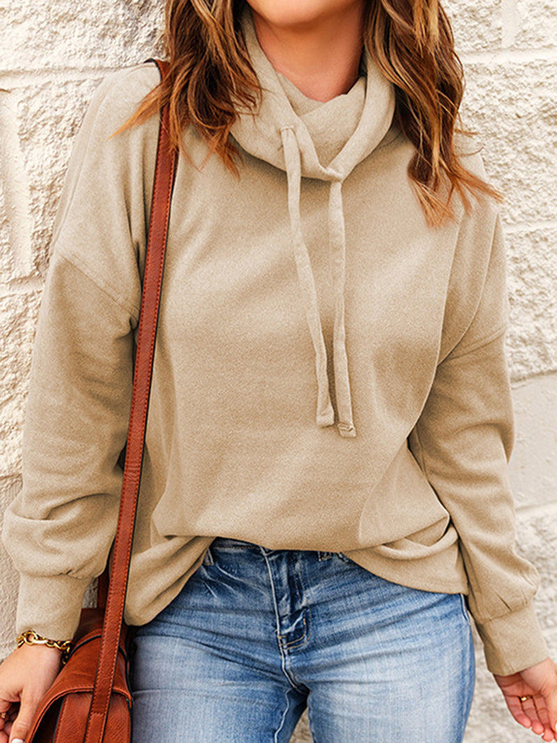 Turtle Neck Drawstring Hoodies & Sweatshirts