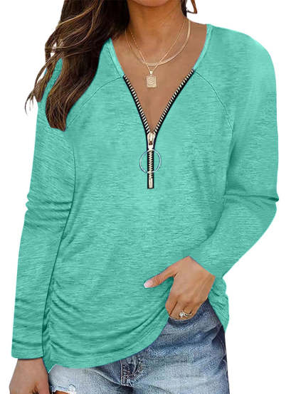 Front Zipper Women's Casual Shirt