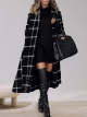 Black Plaid Long Sleeve Shirt Collar Coat