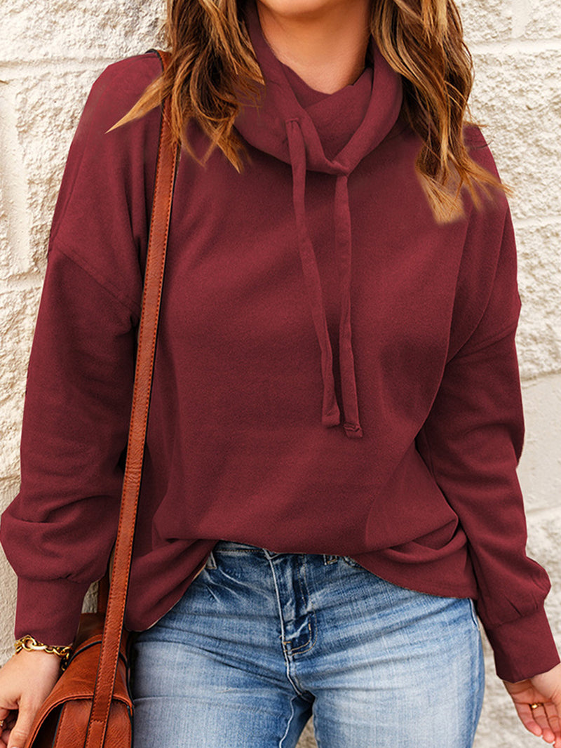 Turtle Neck Drawstring Hoodies & Sweatshirts