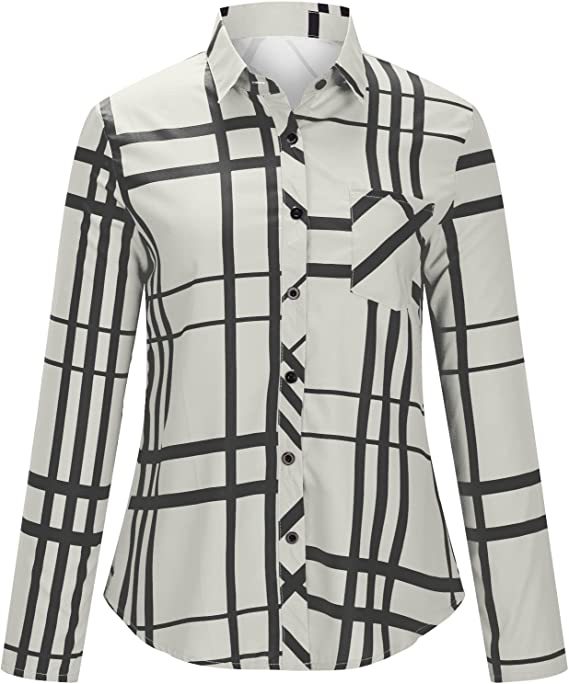 Womens Summer Fall Button Down Shirts 2022 Casual Trendy Long Sleeve Collared Striped Loose Cute Dressy Blouses Cute Tees