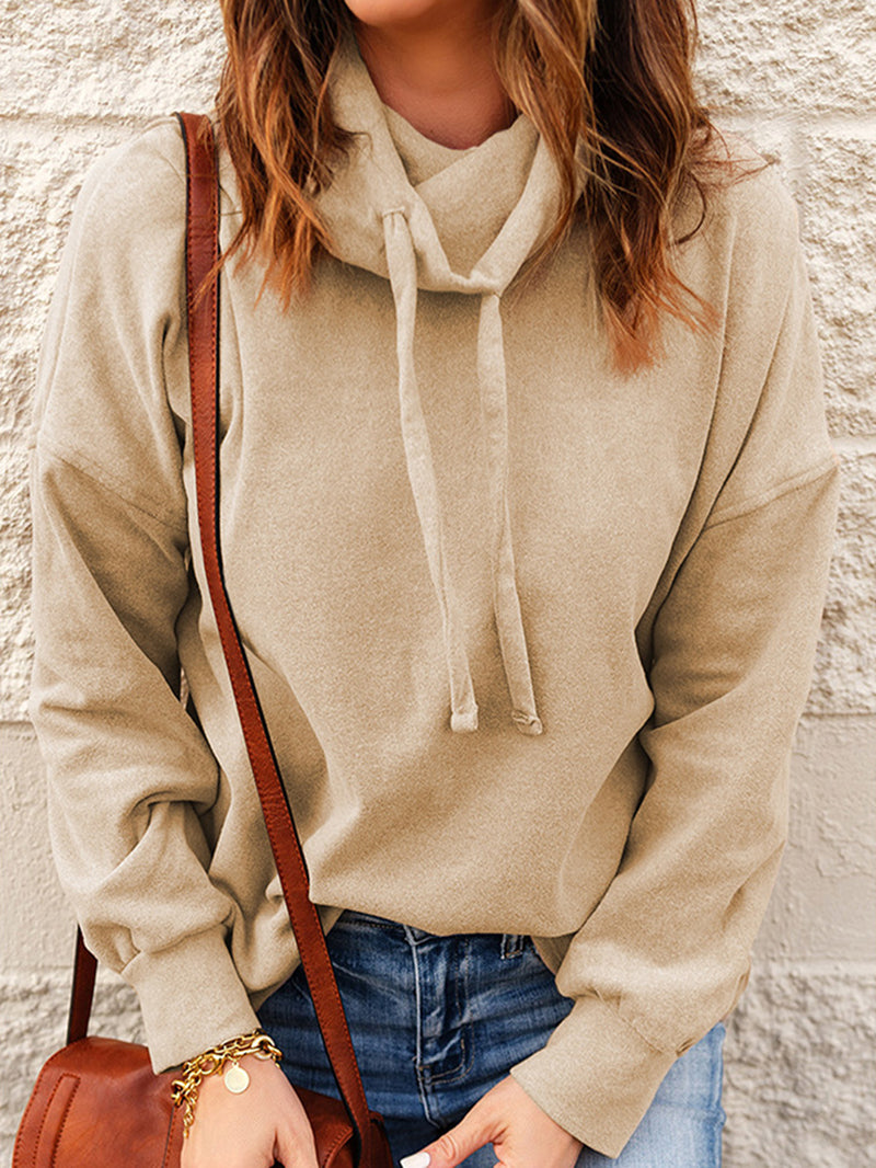 Turtle Neck Drawstring Hoodies & Sweatshirts