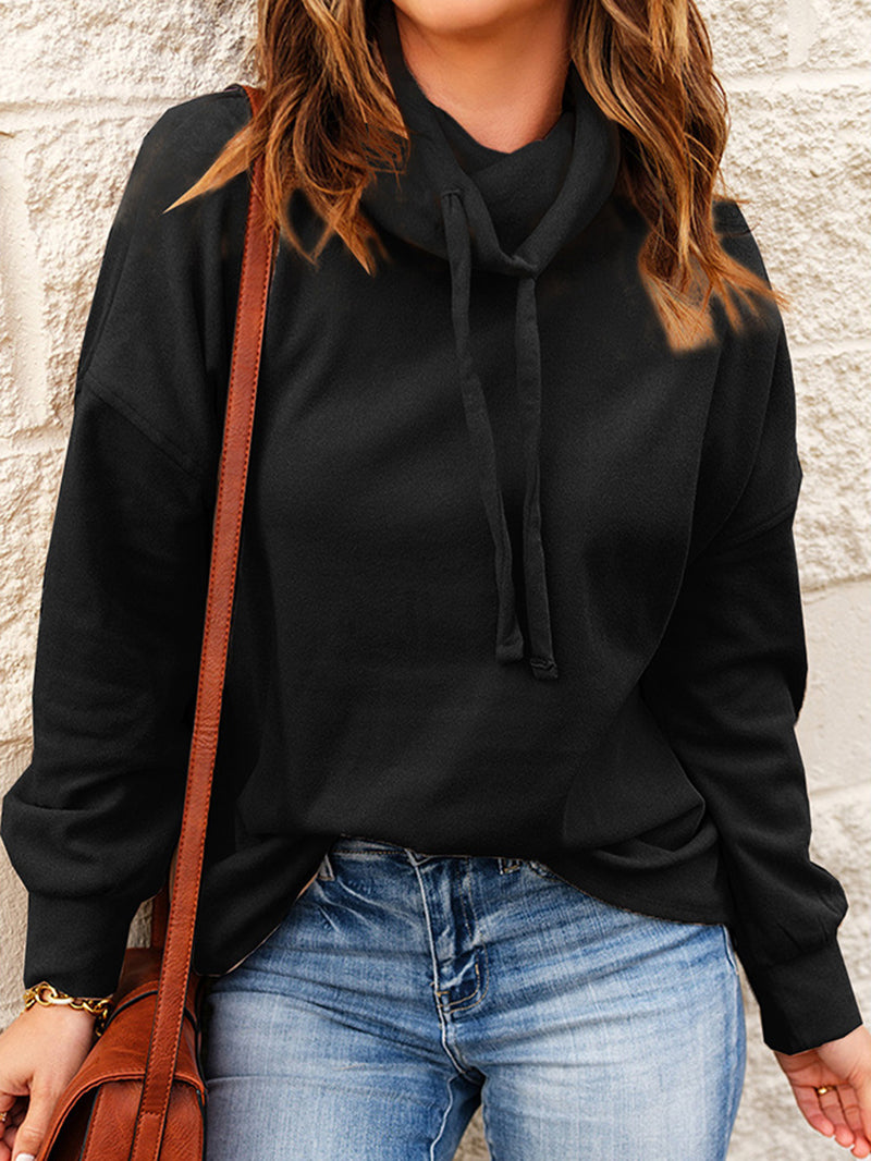 Turtle Neck Drawstring Hoodies & Sweatshirts