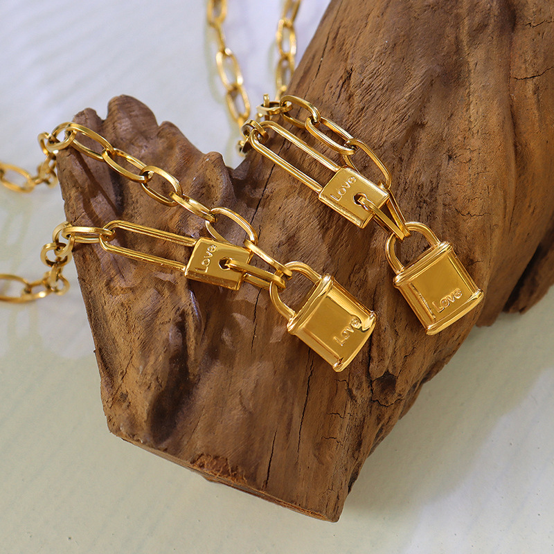 Love Lock Curb Chain Pendant Necklace