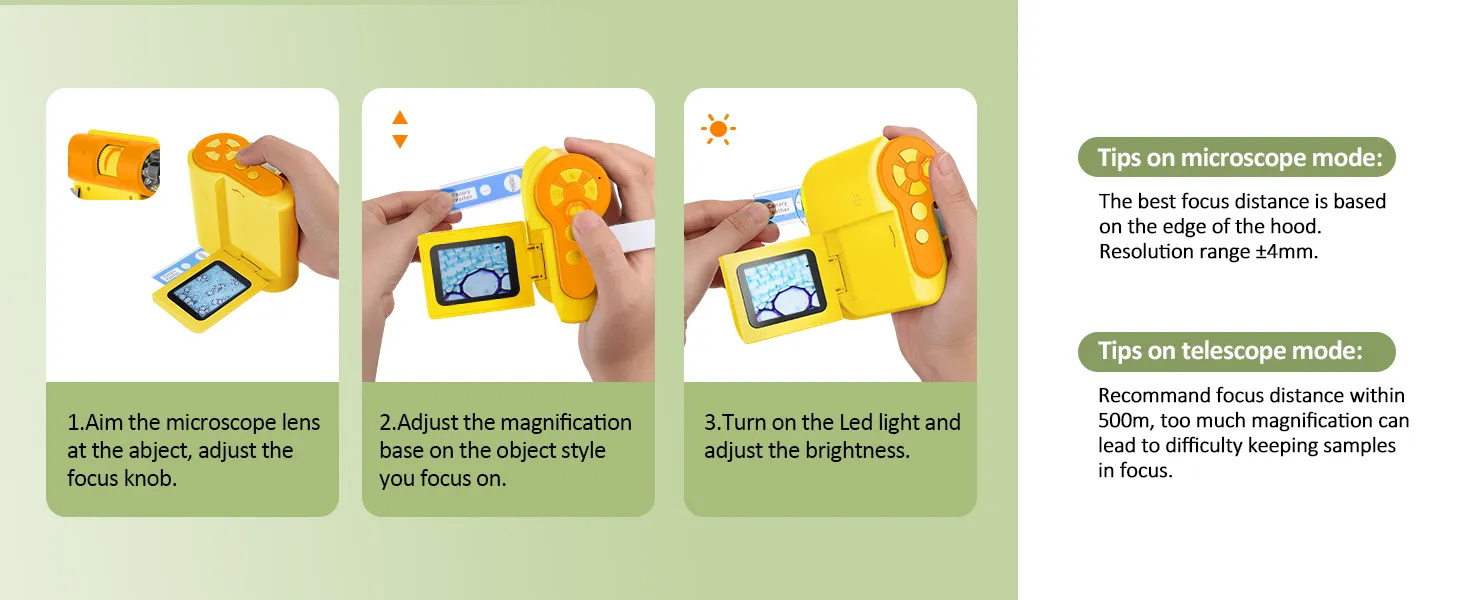 Microscope for Kids,1000X Handheld Microscope with 6 Adjustable LED Lights,2" LCD Screen Mini Microscope Valentines Day Gifts for Kids Age3+,32GB SD Card Including - Yellow