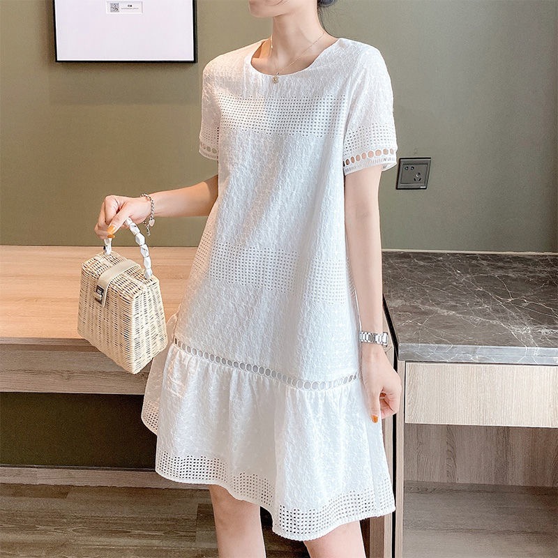 夏季純棉寬鬆蕾絲鏤空魚尾裙