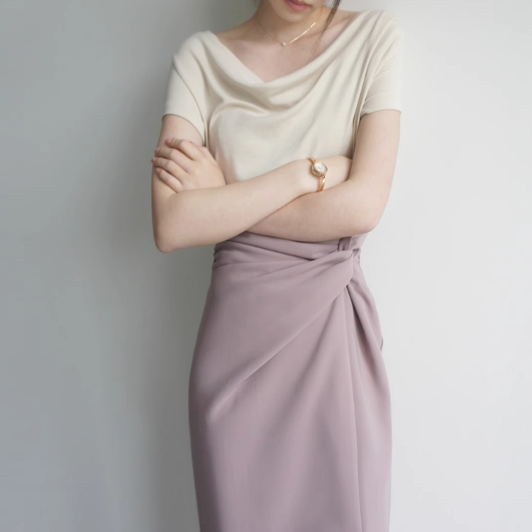夏季簡約T恤/霧霾紫交叉開叉半裙/套裝（規格可選）
