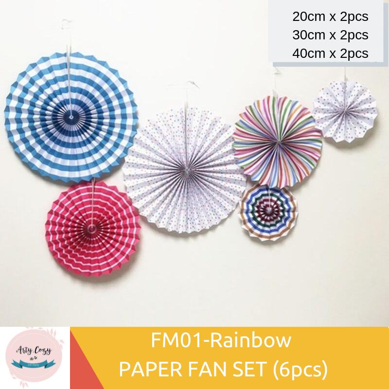 Colorful Decorative Paper Fans for Party Festival Birthday Wedding Home Decoration 6pcs 3 size big medium small