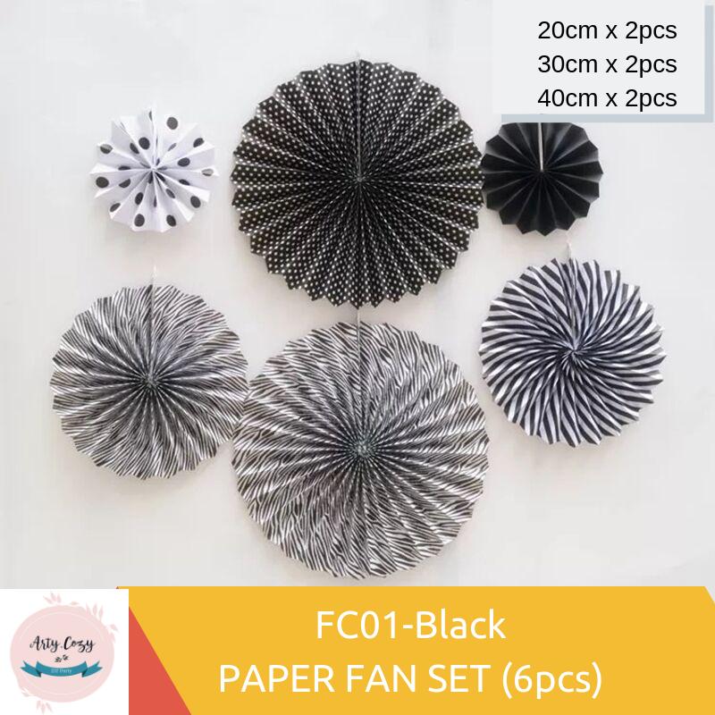 Color Decorative Paper Fans for Party Festival Birthday Wedding Home Decoration 6pcs 3 sizes big medium small