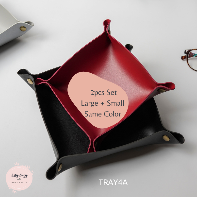 Organiser Holder [2pcs Set Same Color] Nordic Storage Box Desktop Storage Tray Jewelry Cosmetics Key Storage PU Leather