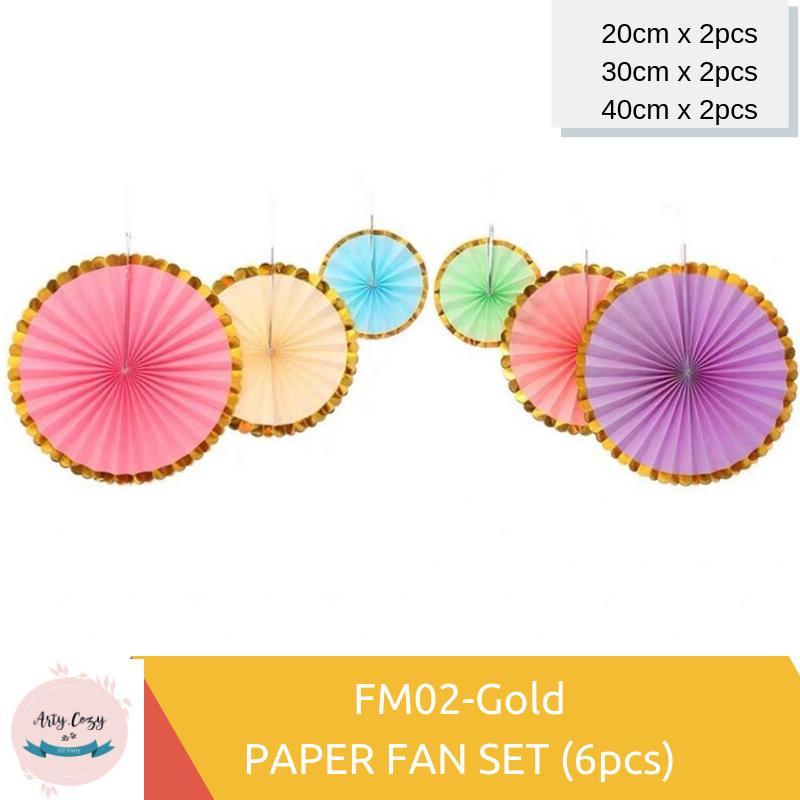Colorful Decorative Paper Fans for Party Festival Birthday Wedding Home Decoration 6pcs 3 size big medium small