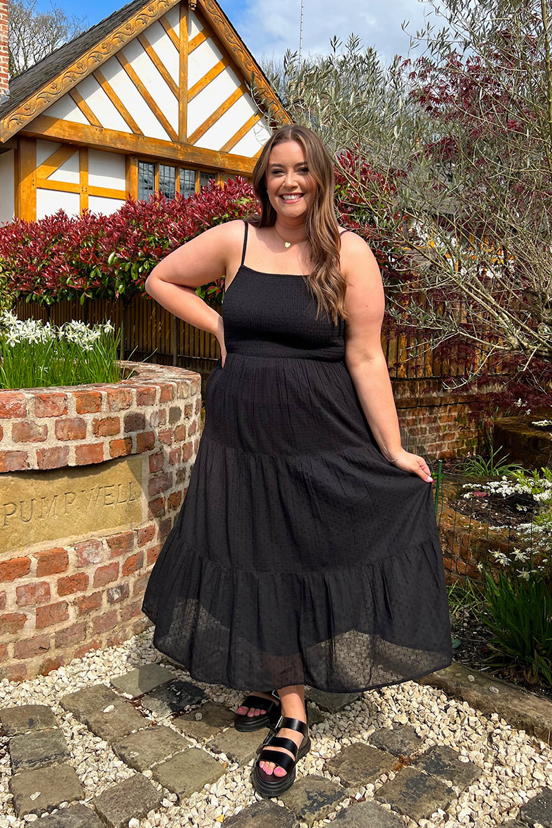 Textured Shirred Midaxi Dress