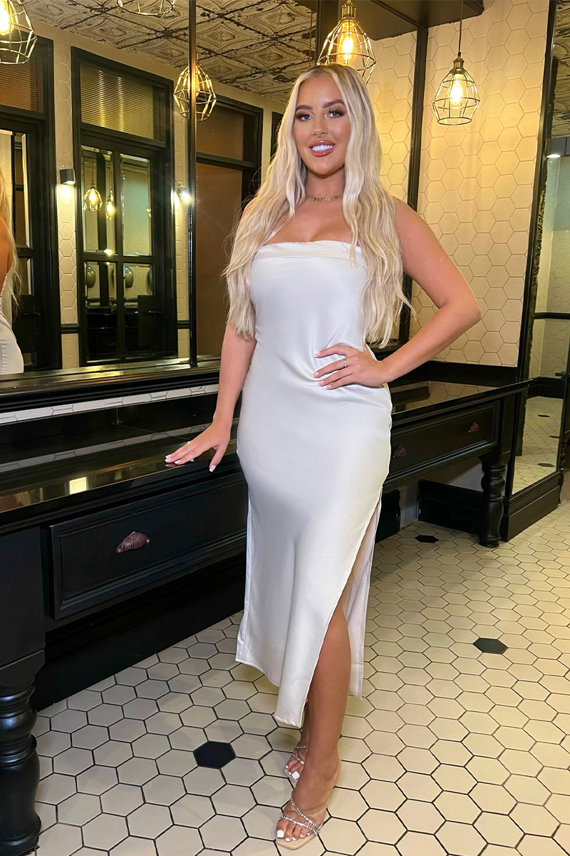 Satin Bandeau Midi Dress