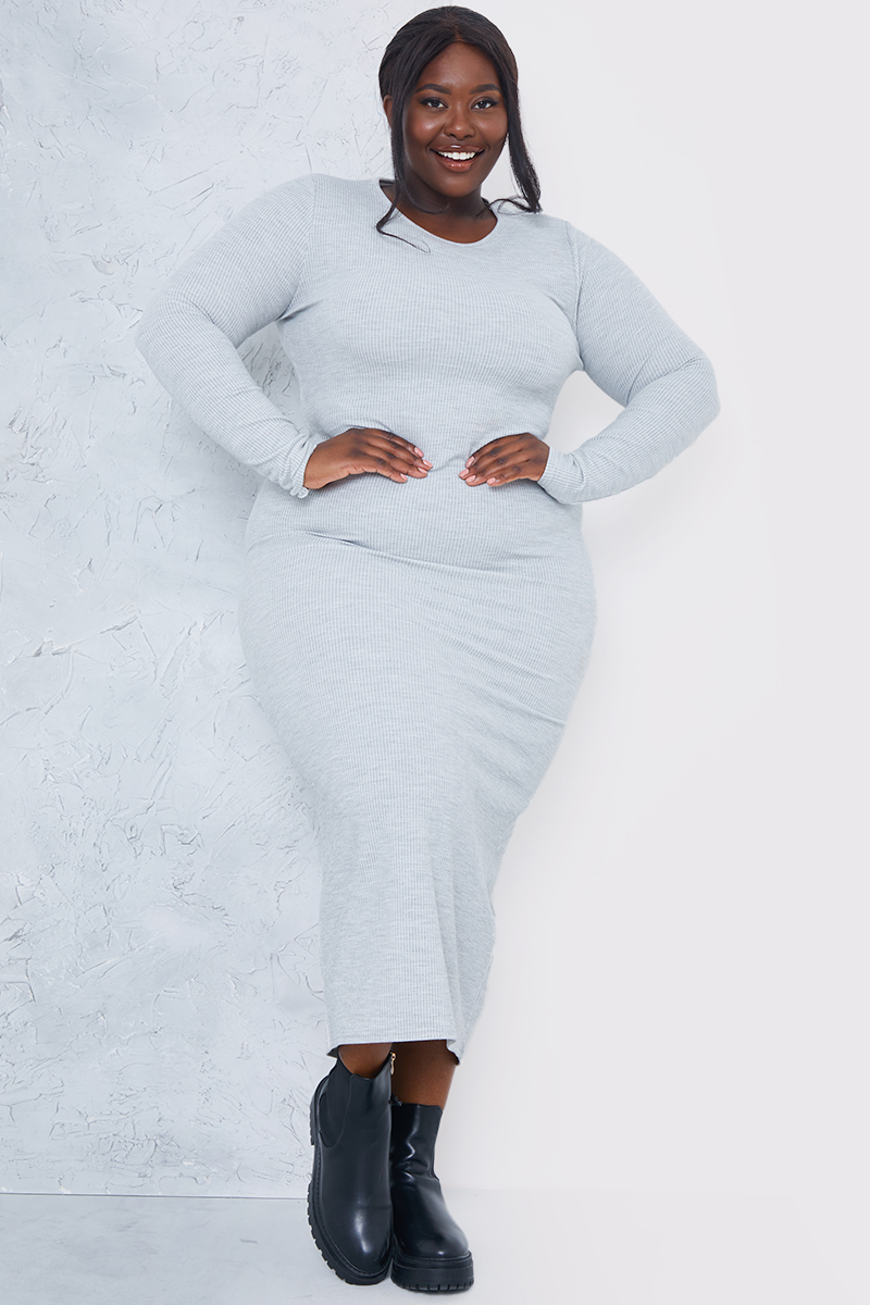 Ribbed Crew Neck Midi Dress